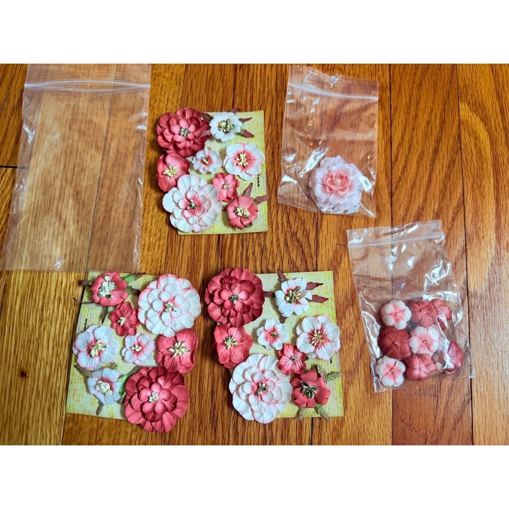 Prima Marketing Antique PinkishRed Paper Flowers Scrapbooking Embellishments Lot